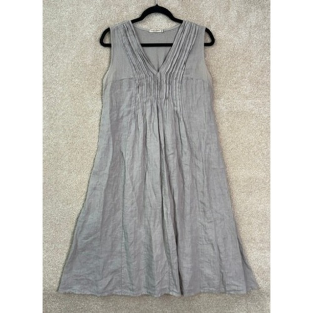 Made in Italy SUNFLOWER Linen Dress Women's Medium Grey Pleated Sleeveless Midi